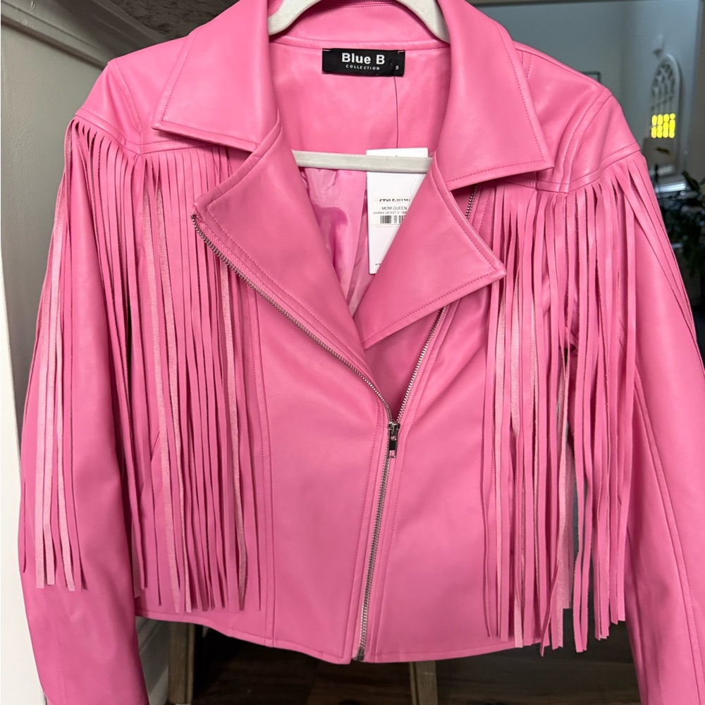 Pink Fringe PLeather Jacket